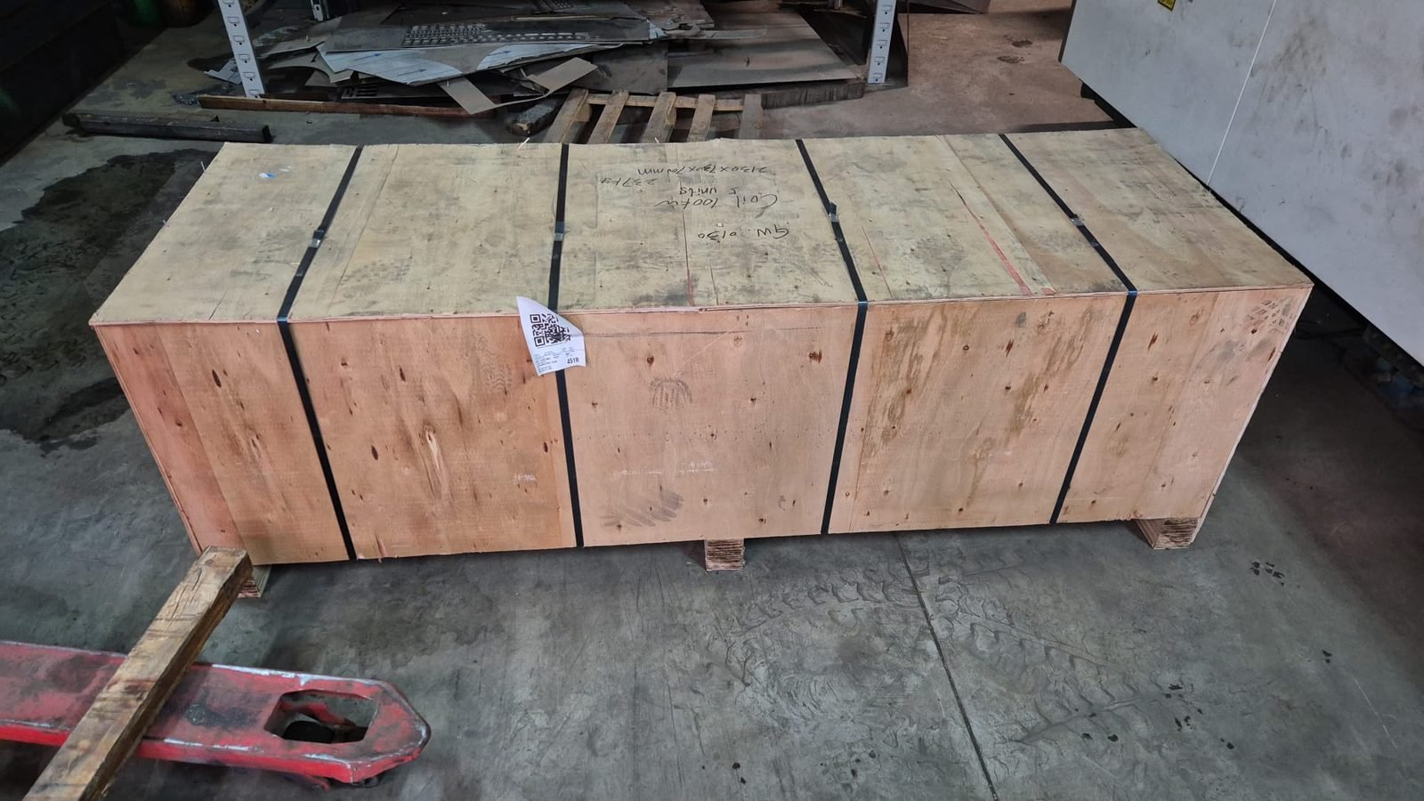 Product crated and packaged for shipment on the shop floor