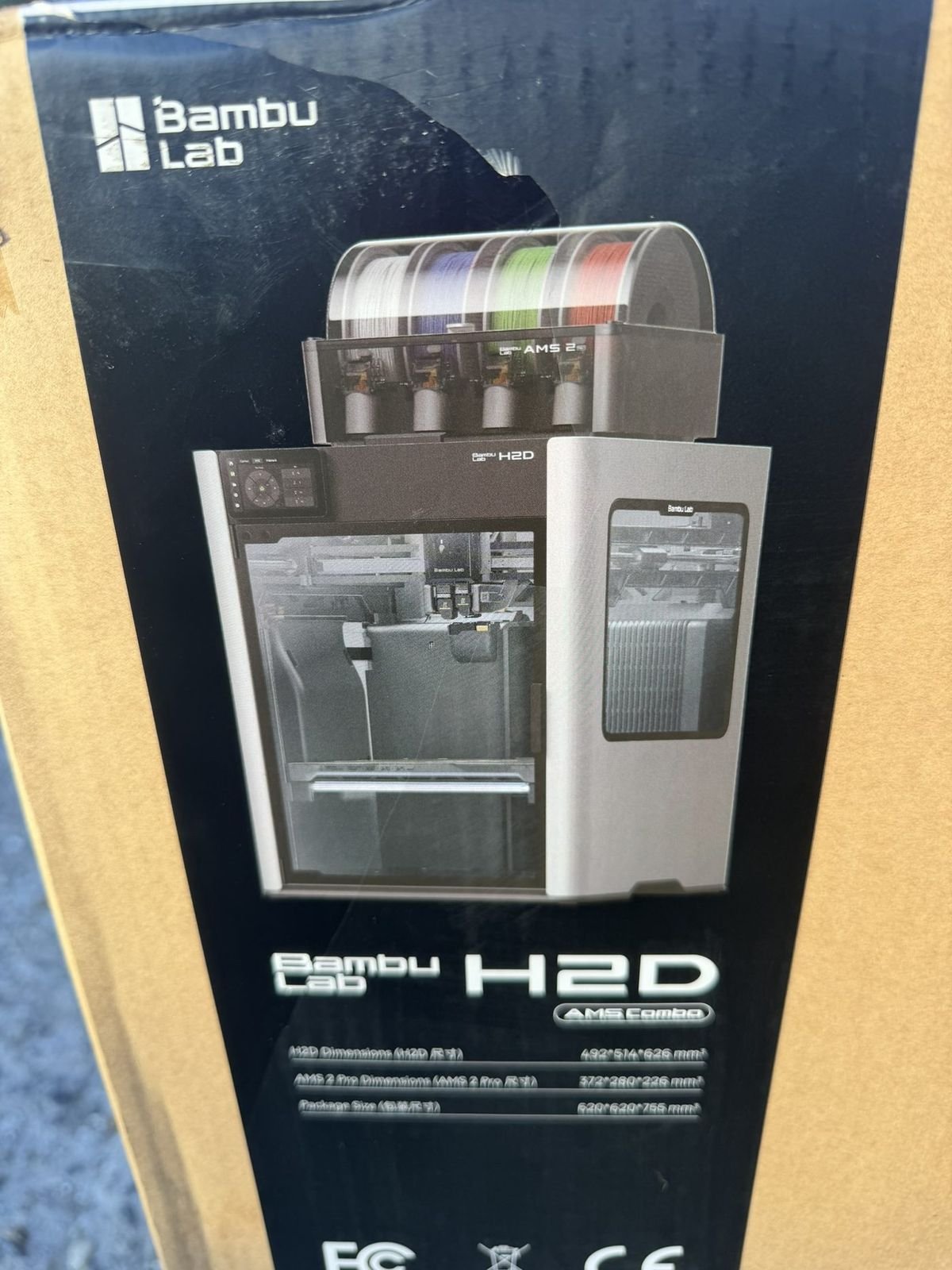 Bambu Lab H2D 3D printer delivery, unboxed on the shop floor